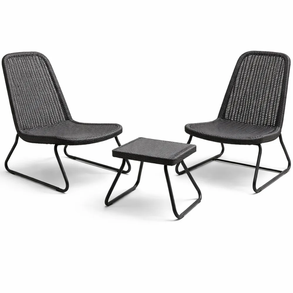 Set da Giardino in Rattan con Tavolino e Sedie Ergonomiche Regolabili - Grigio