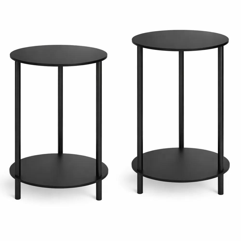 Set di Tavolini Rotondi con Ripiani in MDF e Metallo, Nero