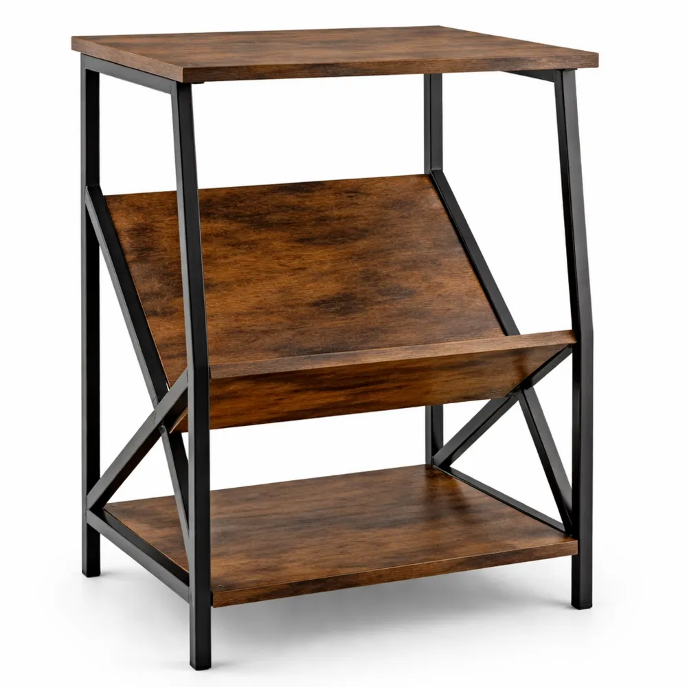 Tavolino Laterale Vintage con Libreria Porta Rivista