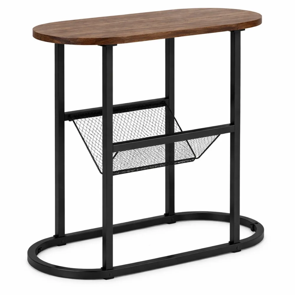 Tavolino da Salotto Ovale con Ripiano in Rete Metallica