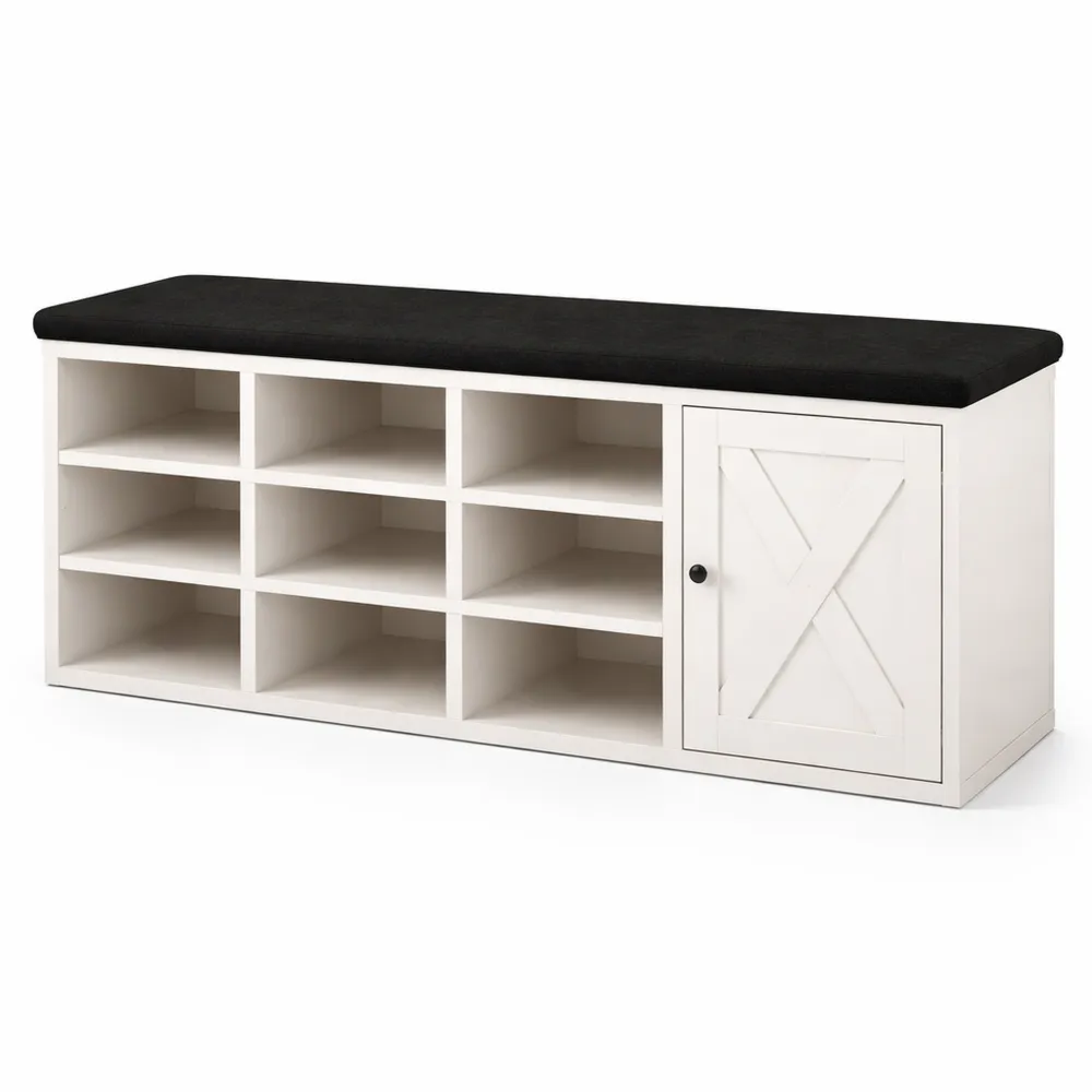 Panca Scarpiera Ingresso con Seduta Imbottita e Armadio a Ante