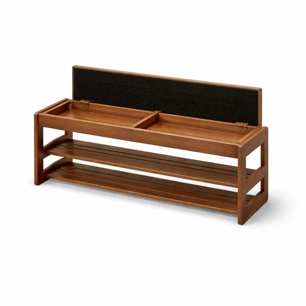 Scarpiera Panca Ingresso con Cuscino Imbottito, Contenitore per Soggiorno e Corridoio, 30 x 100 x 40 cm, Colore Noce
