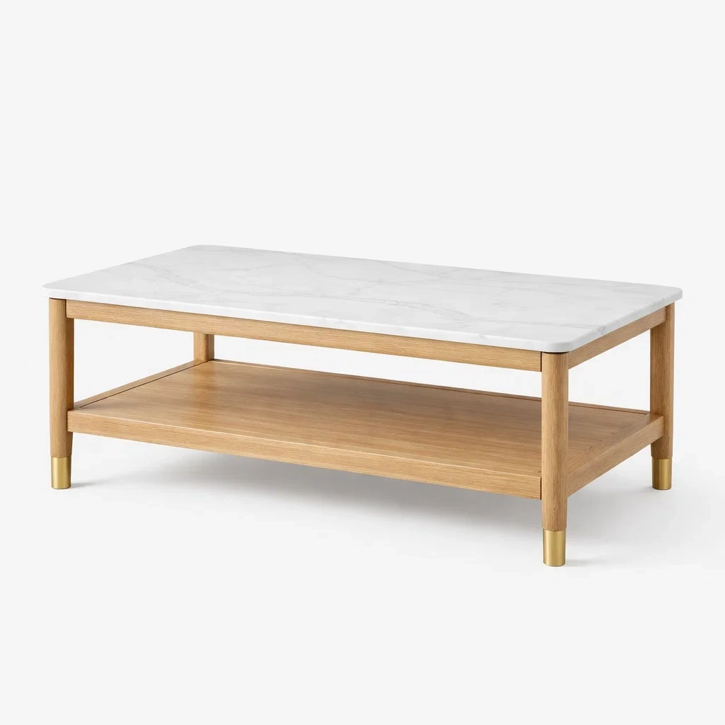 Couchtisch rechteckig aus marmor und eichenholz weiß gold-nestgalleryco