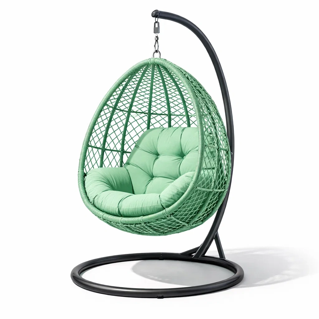Eiförmiger hängesessel mit gestell aus rattan und metall schwarz grün-nestgalleryco