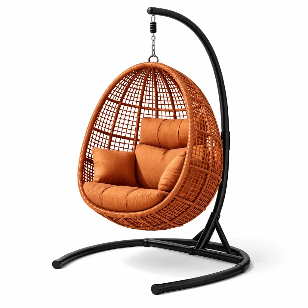 Eiförmiger hängesessel mit gestell aus rattangeflecht orange mit stahlrahmen-nestgalleryco