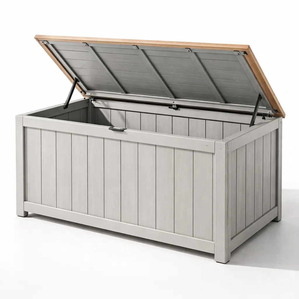 Gartenaufbewahrungsbox aus holz und kunststoff grau 120x60x65 cm-nestgalleryco