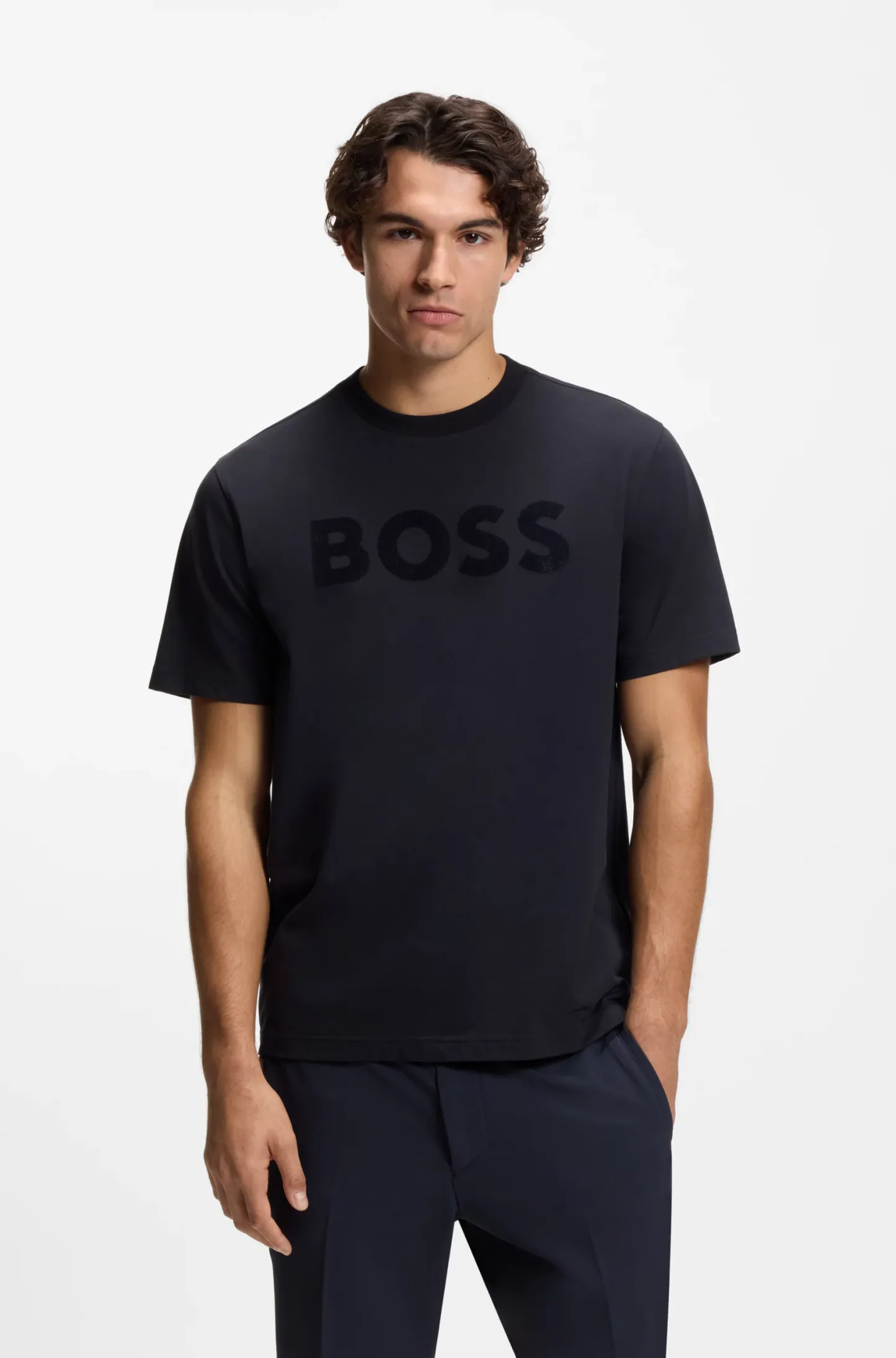 Tonal-logo T-shirt in stretch cotton