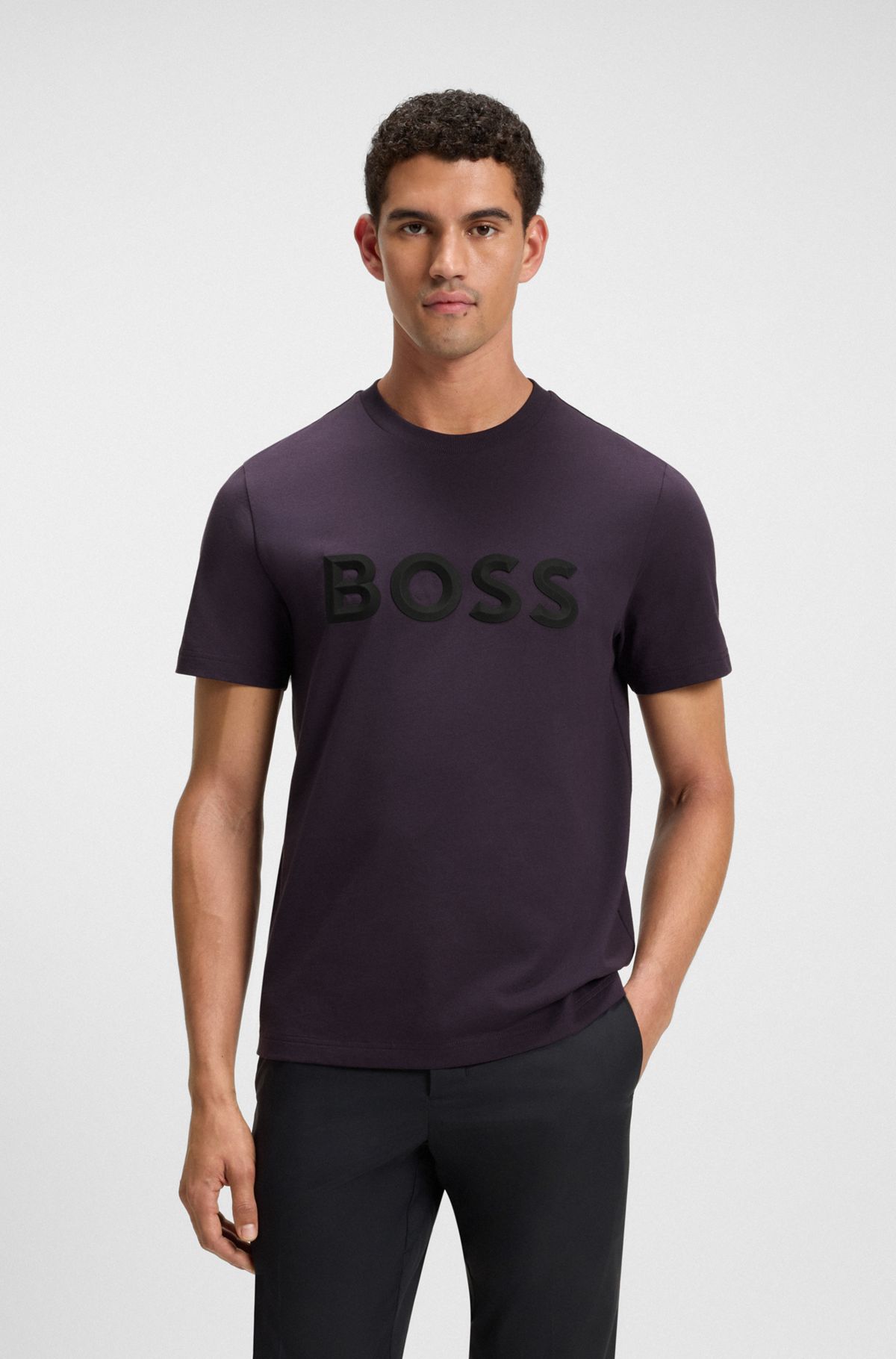 Tonal-logo T-shirt in stretch cotton