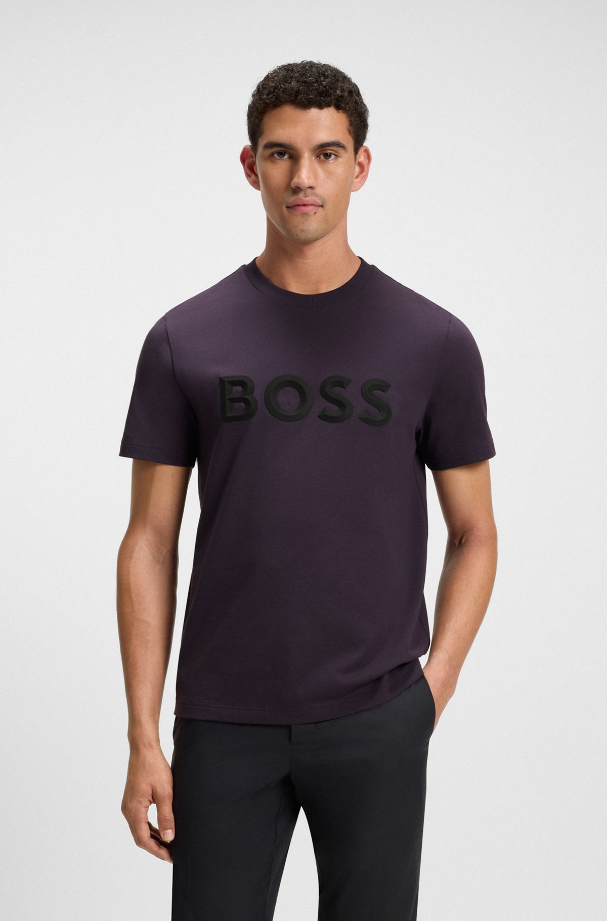 Tonal-logo T-shirt in stretch cotton