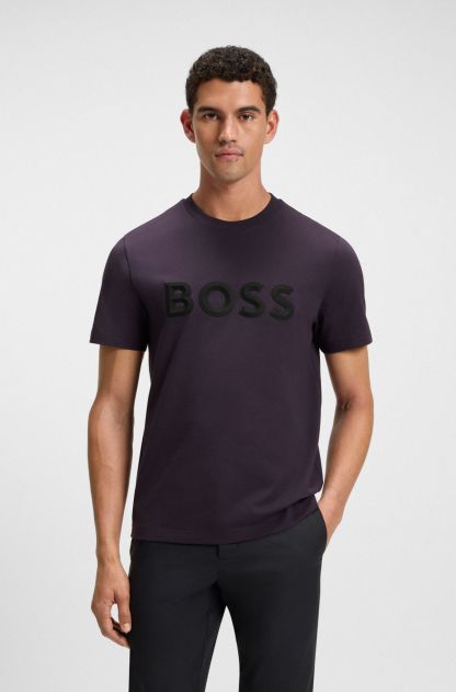 Tonal-logo T-shirt in stretch cotton