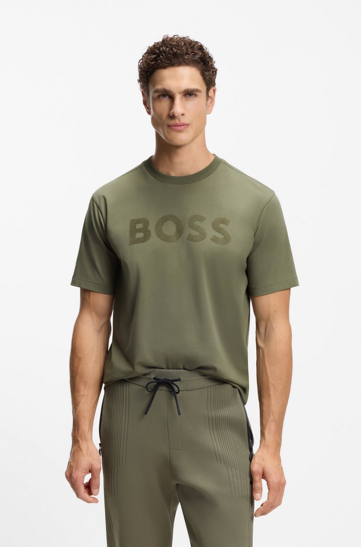 Tonal-logo T-shirt in stretch cotton