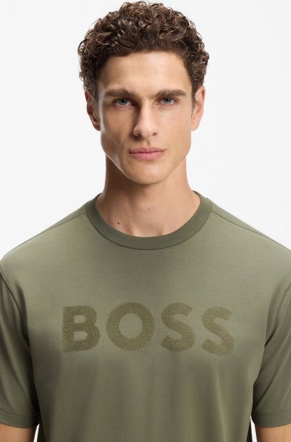 Tonal-logo T-shirt in stretch cotton
