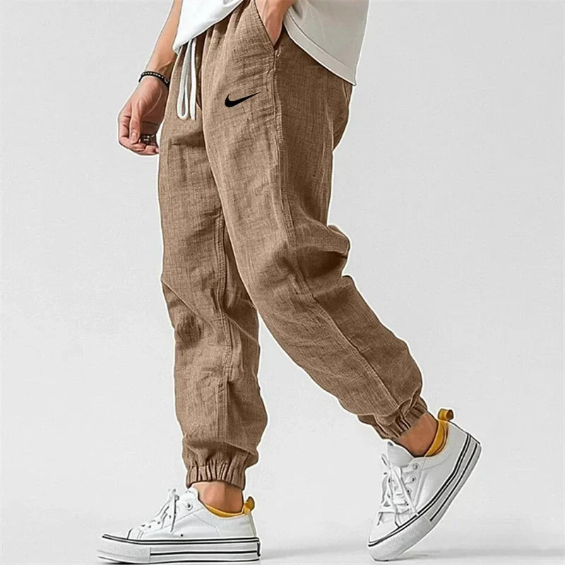 Men's Casual Linen And Cotton Elastic Waist Trousers
