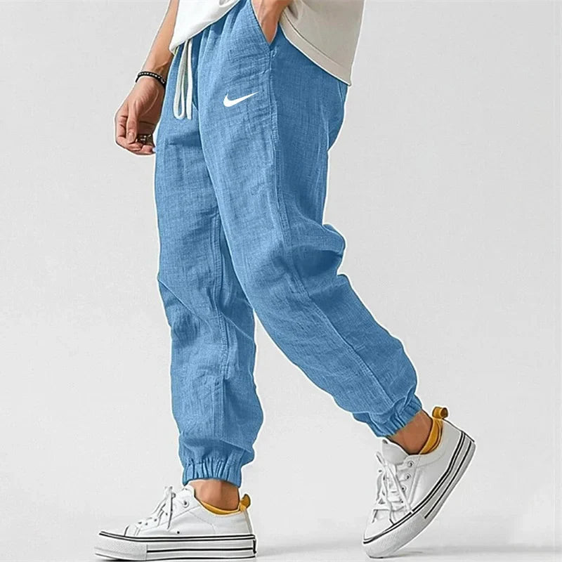 Men's Casual Linen And Cotton Elastic Waist Trousers