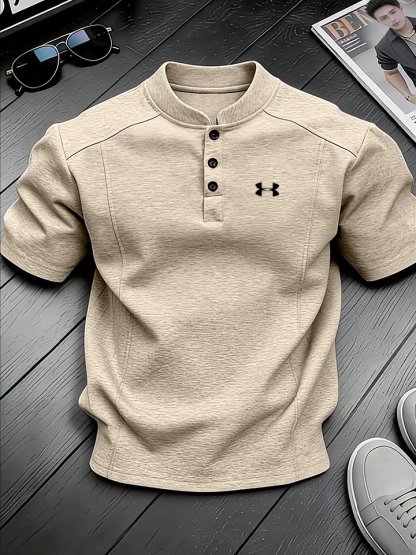 Men's Stand-up Collar Button-down Design Casual Short-sleeved Henley Shirt