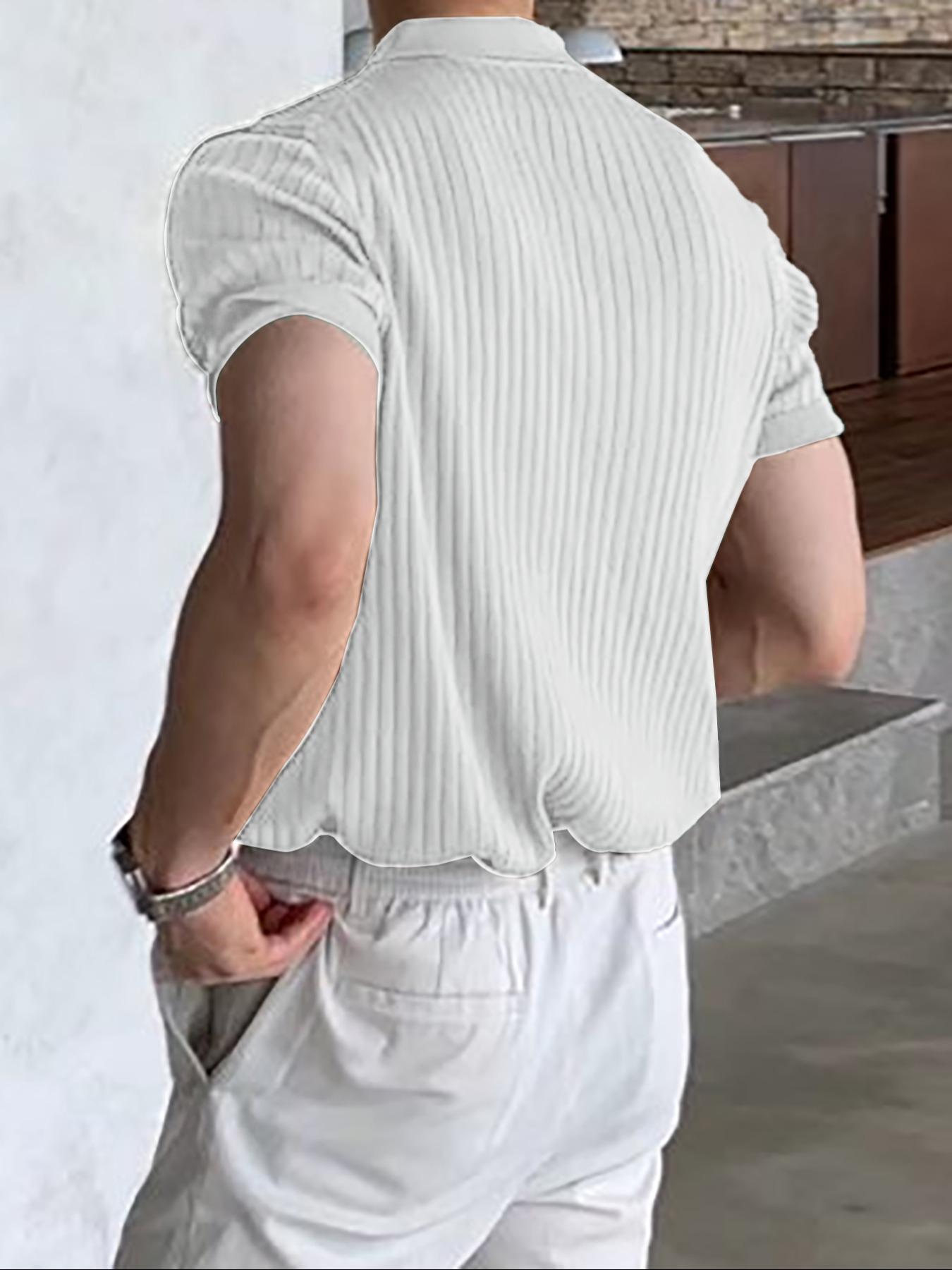 Men's Solid Color Plain Ribbed Knit Polo Shirt, Regular Fit Casual Short Sleeve Collared Knit Top for Summer, Fashion Men's Knitwear for Daily Wear