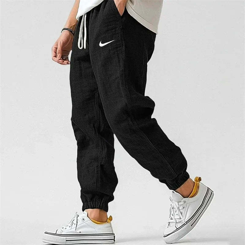 Men's Casual Linen And Cotton Elastic Waist Trousers