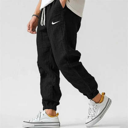 Men's Casual Linen And Cotton Elastic Waist Trousers
