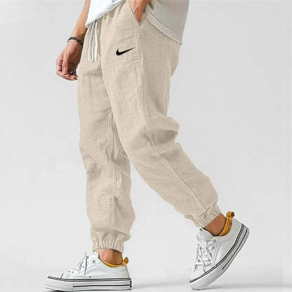 Men's Casual Linen And Cotton Elastic Waist Trousers