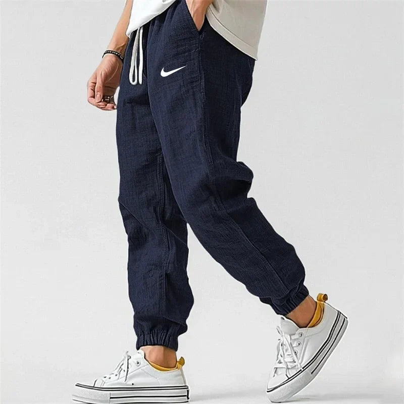 Men's Casual Linen And Cotton Elastic Waist Trousers