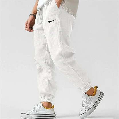 Men's Casual Linen And Cotton Elastic Waist Trousers
