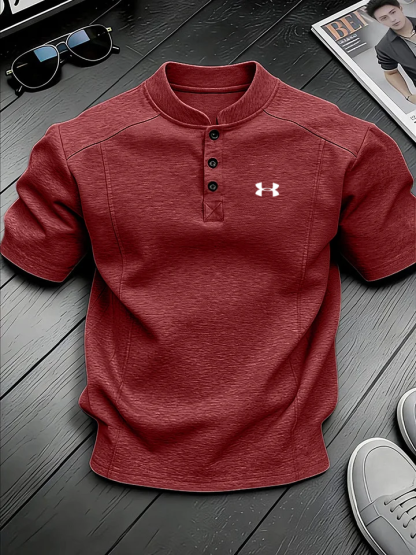Men's Stand-up Collar Button-down Design Casual Short-sleeved Henley Shirt
