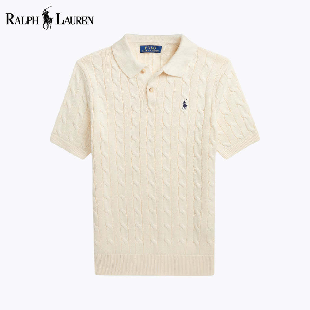 Cable-Knit Cotton Polo-Collar Sweater