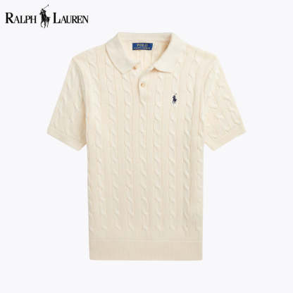 Cable-Knit Cotton Polo-Collar Sweater