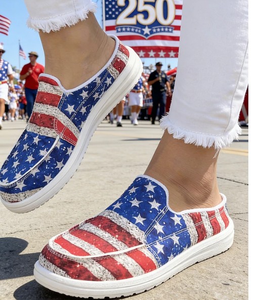 United States 250th Anniversary Women's Red Blue American Flag Print Comfort Mules
