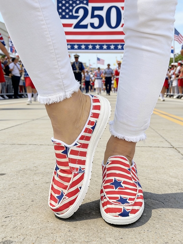 United States 250th Anniversary Women's Red Blue American Flag Print Comfort Mules