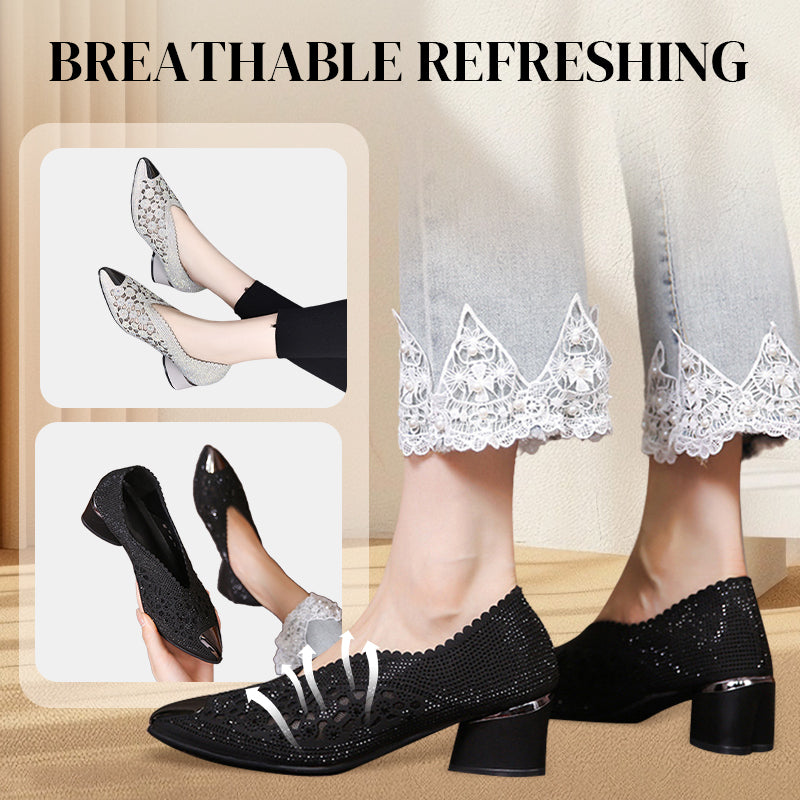 💥HOT SALE 50% OFF✨Hollow mesh sandals with rhinestone and chunky heel