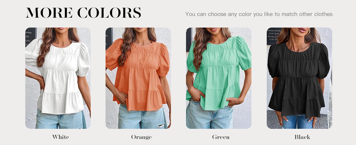 Tankaneo Womens Puff Sleeve Peplum Babydoll Tops Summer Smoked Pleated Cotton T-Shirts Casual Loose Fit Flowy Blouse Tankaneo Womens Puff Sleeve Peplum Babydoll Tops Summer Smoked Pleated Cotton T-Shirts Casual Loose Fit Flowy Blouse