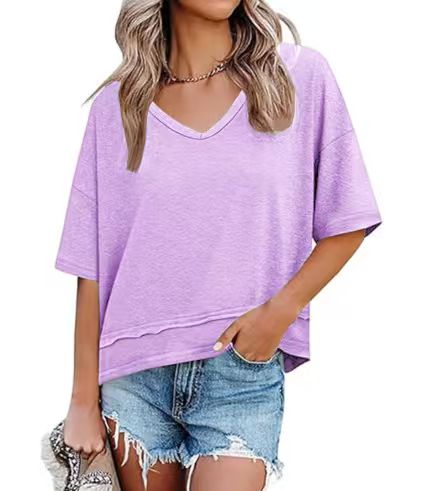 Women's V Neck Summer T Shirt Casual Flowy Top