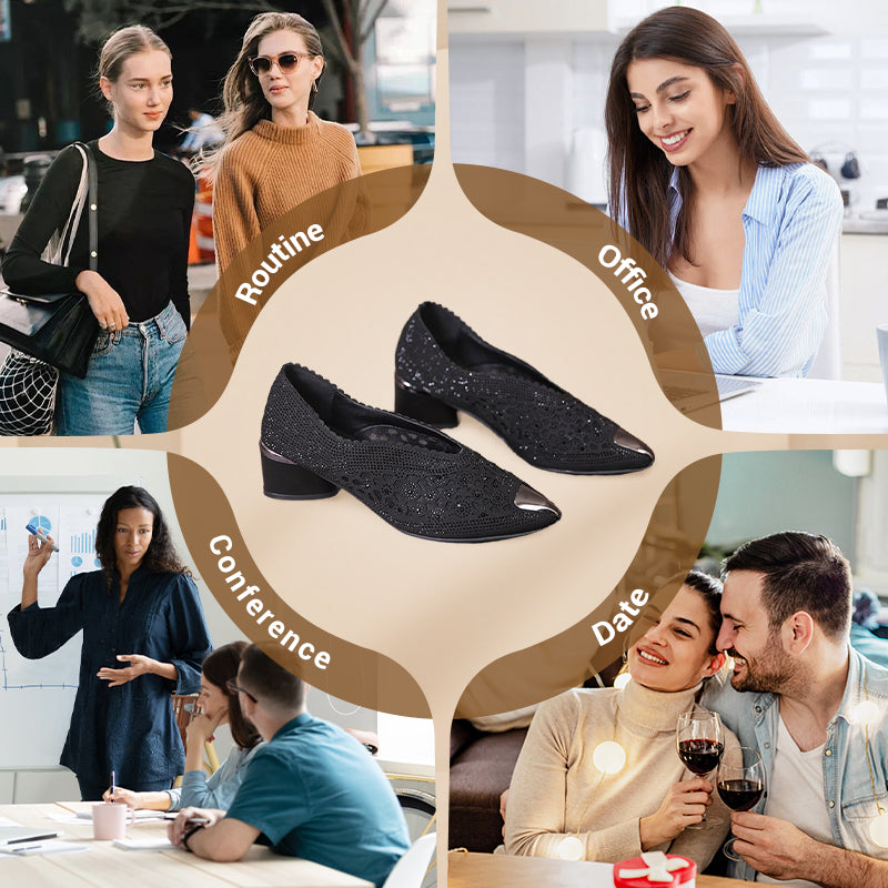 💥HOT SALE 50% OFF✨Hollow mesh sandals with rhinestone and chunky heel