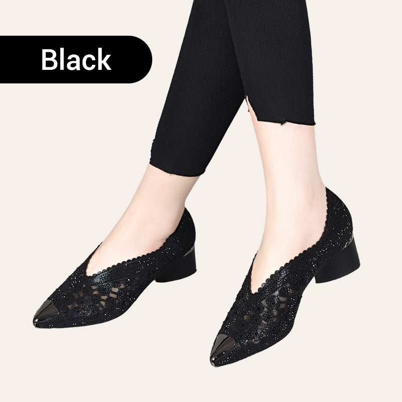 💥HOT SALE 50% OFF✨Hollow mesh sandals with rhinestone and chunky heel