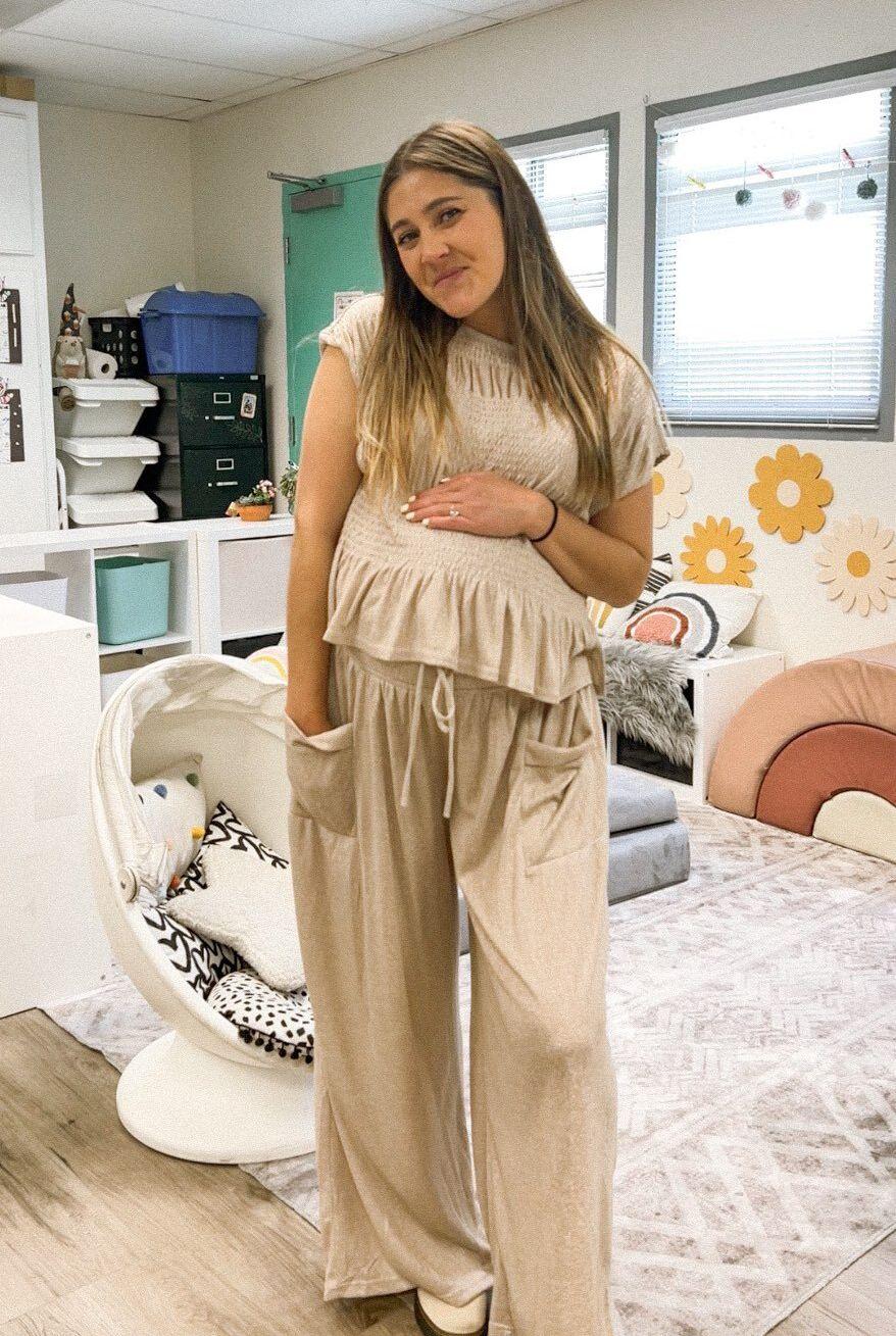 Women's Summer 2-Piece Set Outfit Top + Wide Leg Pants, Soft Breathable Fabric, High Waist Casual, Loose Fit with Pockets