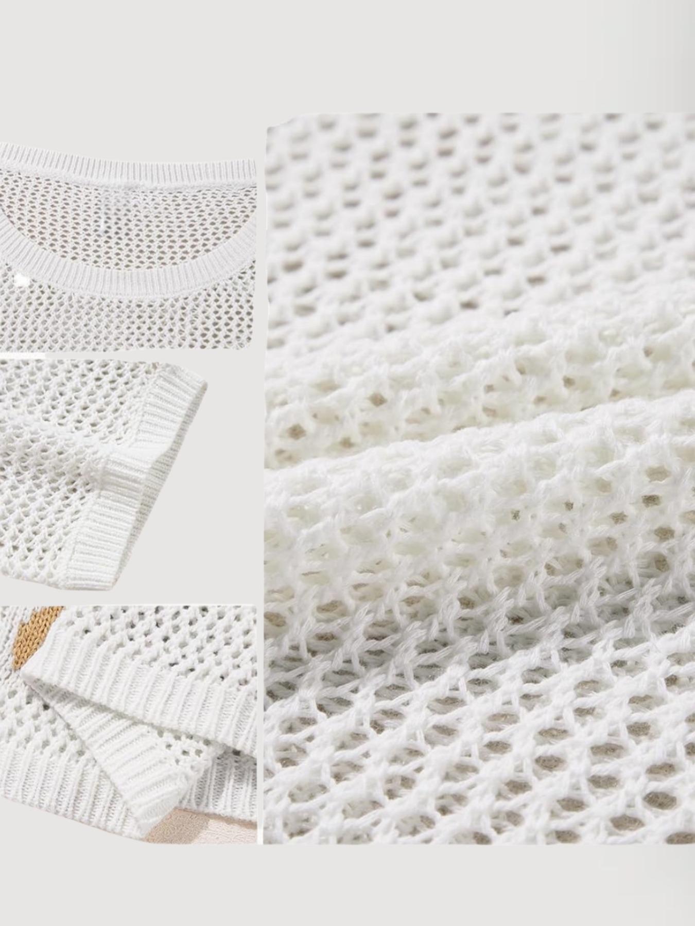 Women&rsquo;s Crochet Knit Hollow Out Cover Up &ndash; Lightweight Loose Short Sleeve Pullover for Beach, Vacation & Summer Layering Beach Cover Ups