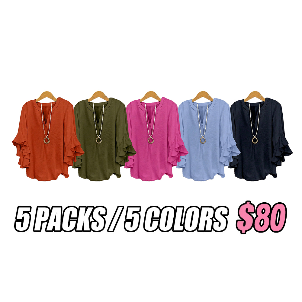 ⚡Last stock⚡- Plus Size Ruffle Sleeve V-Neck Shirt Top