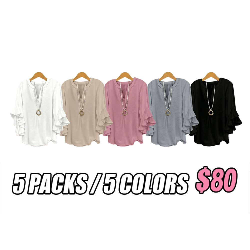 ⚡Last stock⚡- Plus Size Ruffle Sleeve V-Neck Shirt Top
