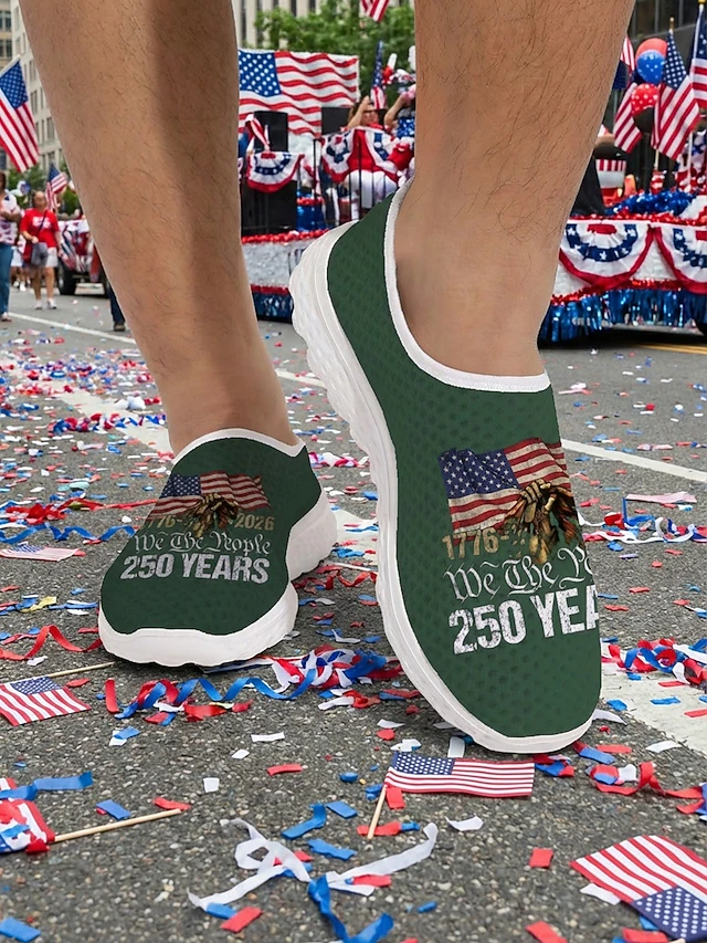 United States 250th Anniversary Women's Red Blue American Flag Print Comfort Mules