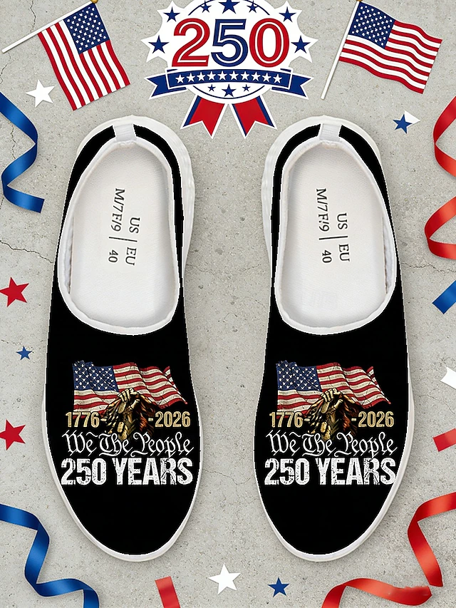 United States 250th Anniversary Women's Red Blue American Flag Print Comfort Mules