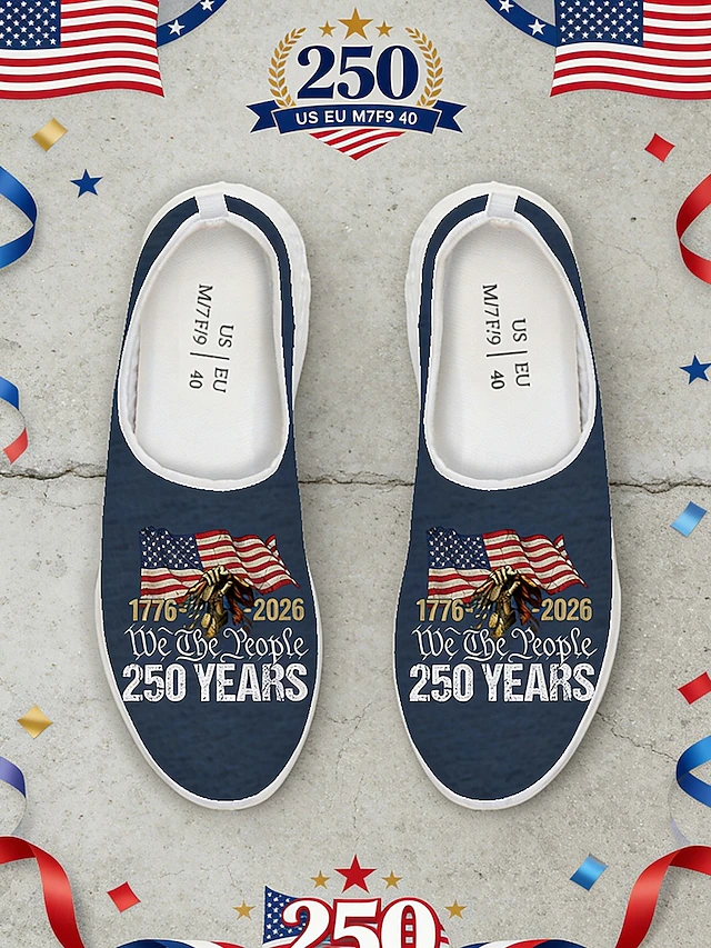 United States 250th Anniversary Women's Red Blue American Flag Print Comfort Mules