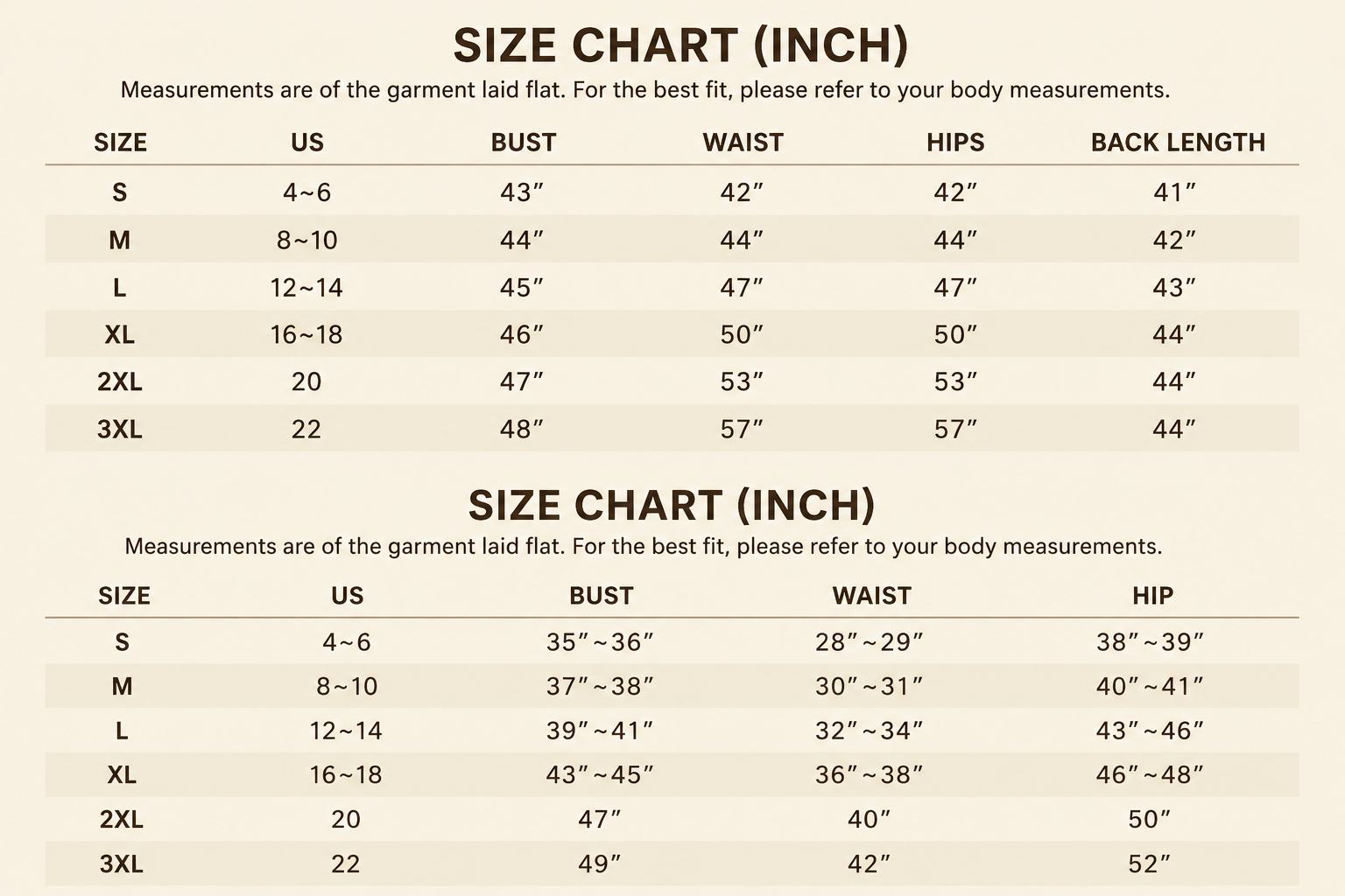 Cardigan Official Size Chart