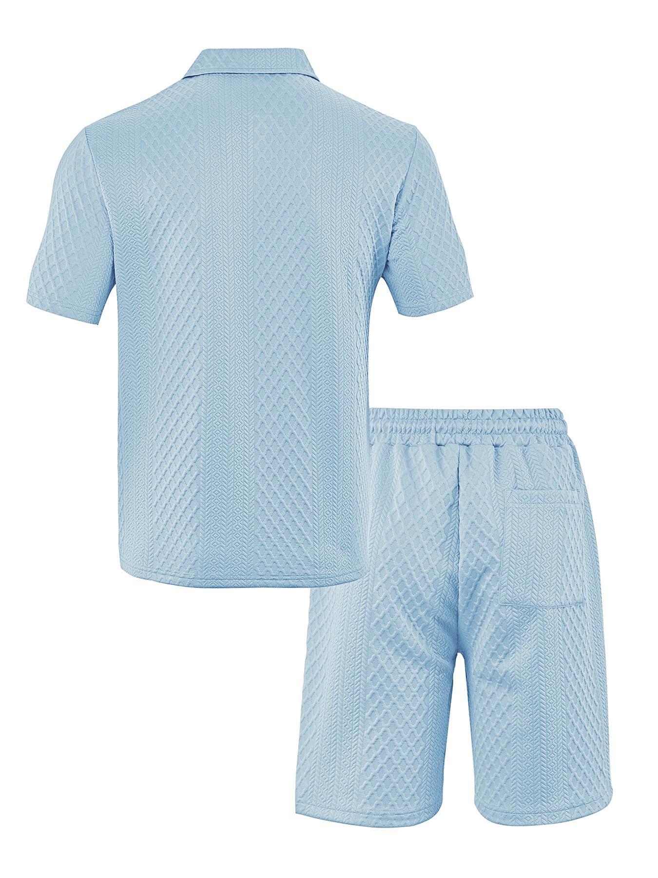 Men's Solid Polo Shirt & Drawstring Waist Shorts Set, Cozy Breathable Two-piece Outfits for Daily Outdoor Wear, Men Clothes for Summer.It is recommended to buy one size larger.