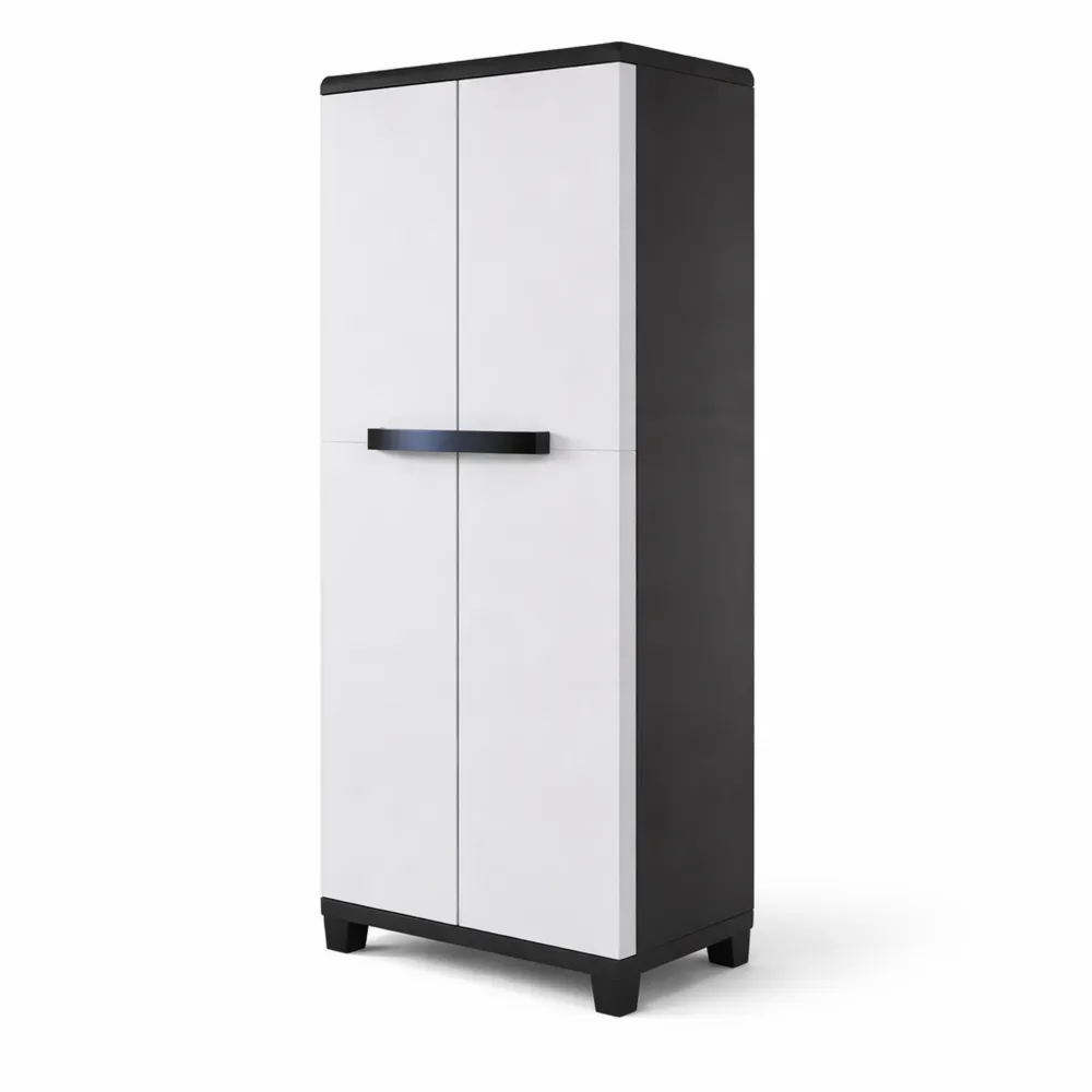 Armoire Haute en Plastique Gris Clair/Noir 68 x 39 x 173 cm