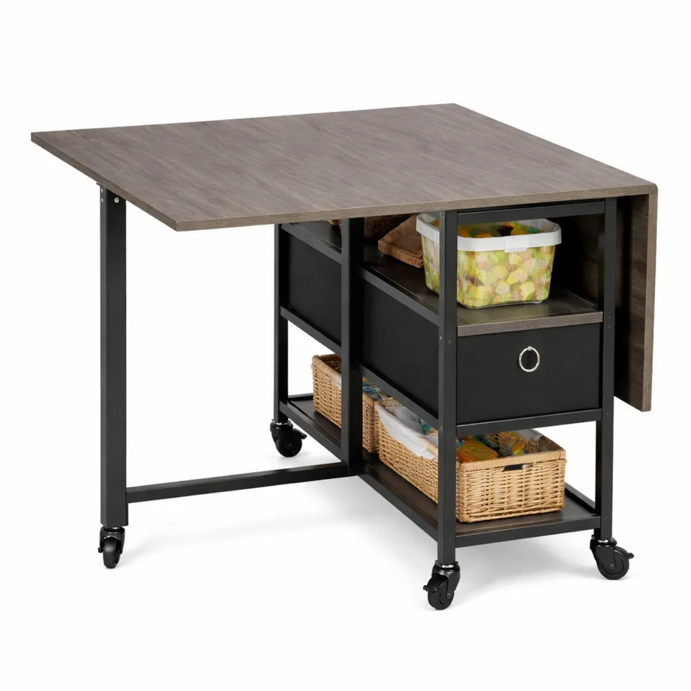 Table pliante mobile avec tiroirs et roulettes pour petits espaces