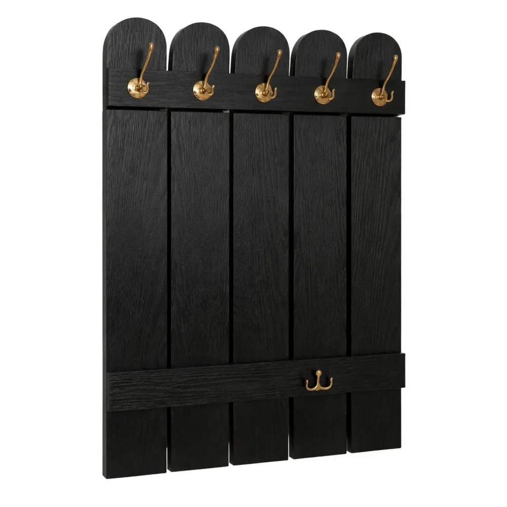 Porte-manteau mural avec 7 crochets en bois noir 86x60cm
