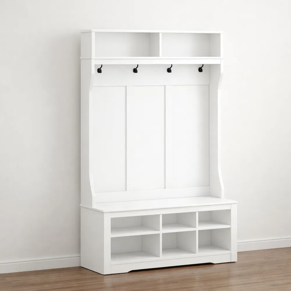 Vestiaire Multifonctionnel avec Banc et Étagères Réglables