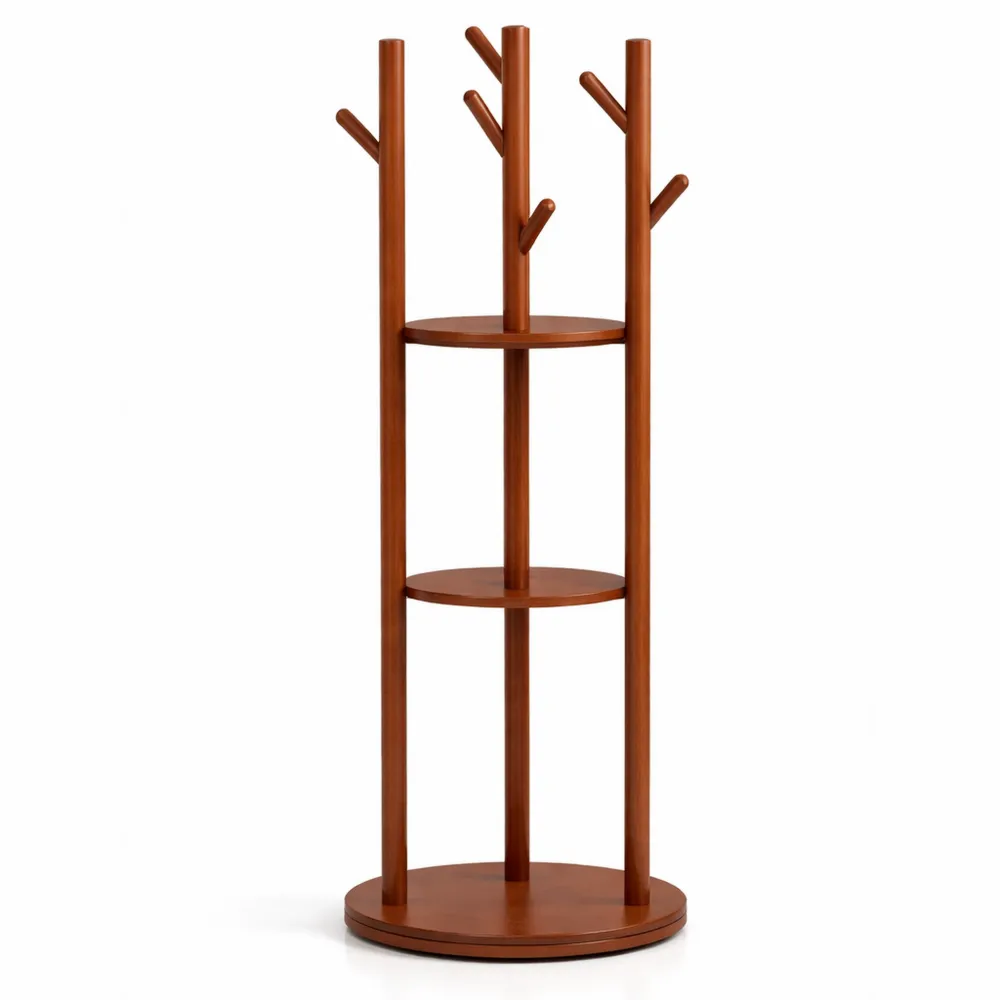 Porte-manteau rotatif avec étagères et crochets multifonctions