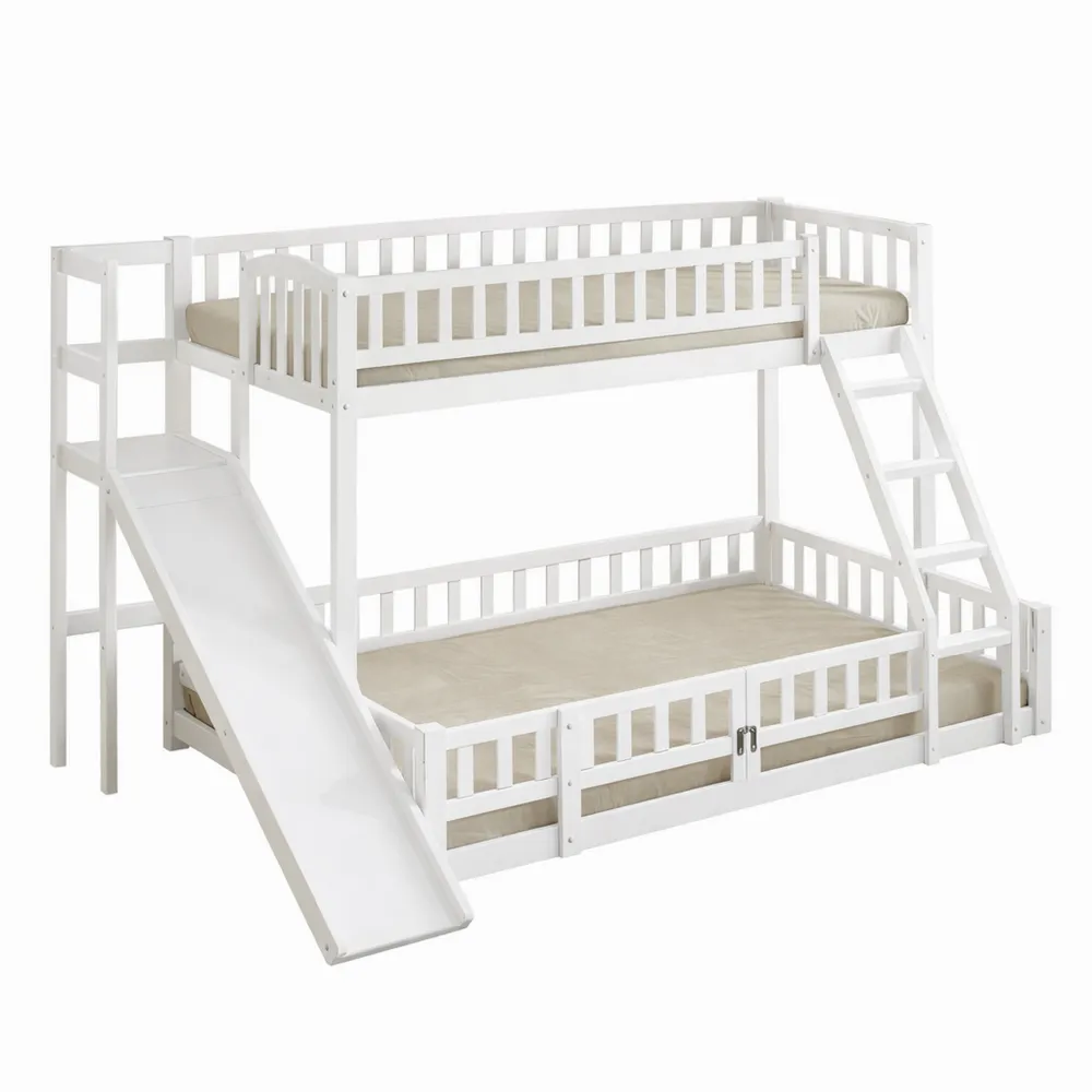 Lit mezzanine enfant avec toboggan et étagères, structure en pin, blanc-Birchvik